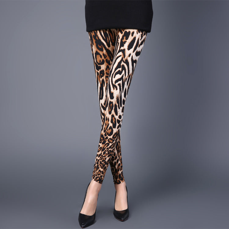 Spring Leopard Print Ankle-Length Thin Slim Looking All-Matching Skinny Pants