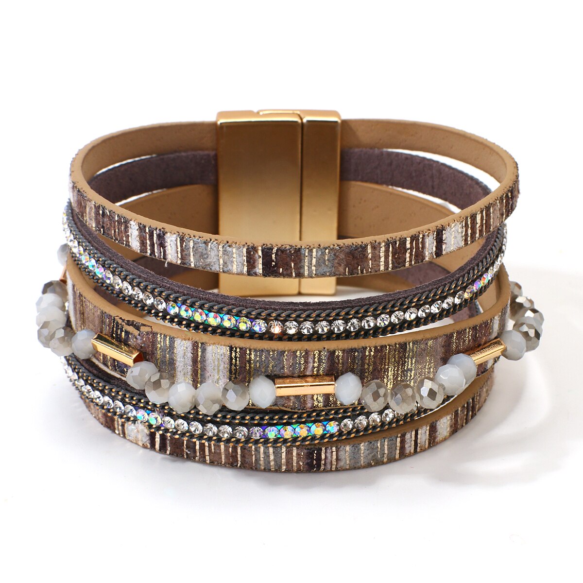 Amorcome Boho Crystal Beaded Charm Leather Bracelets for Women Multilayer Colorful Rhinestone Wrap Bracelets Female Jewelry PAP SHOP 42