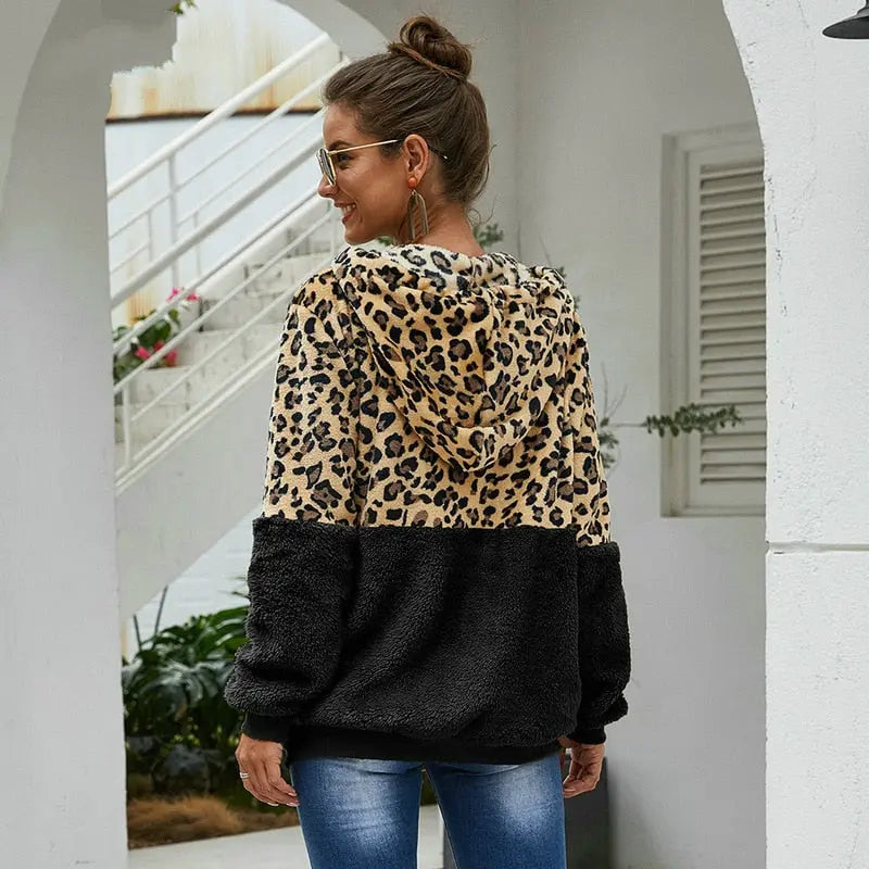 Autumn Winter Leopard Sweatshirts Women 2020 Long Sleeve Hooded Hoodies Casual Zipper Hoodie Top Warm Coat Polerones Mujer PAP SHOP 42