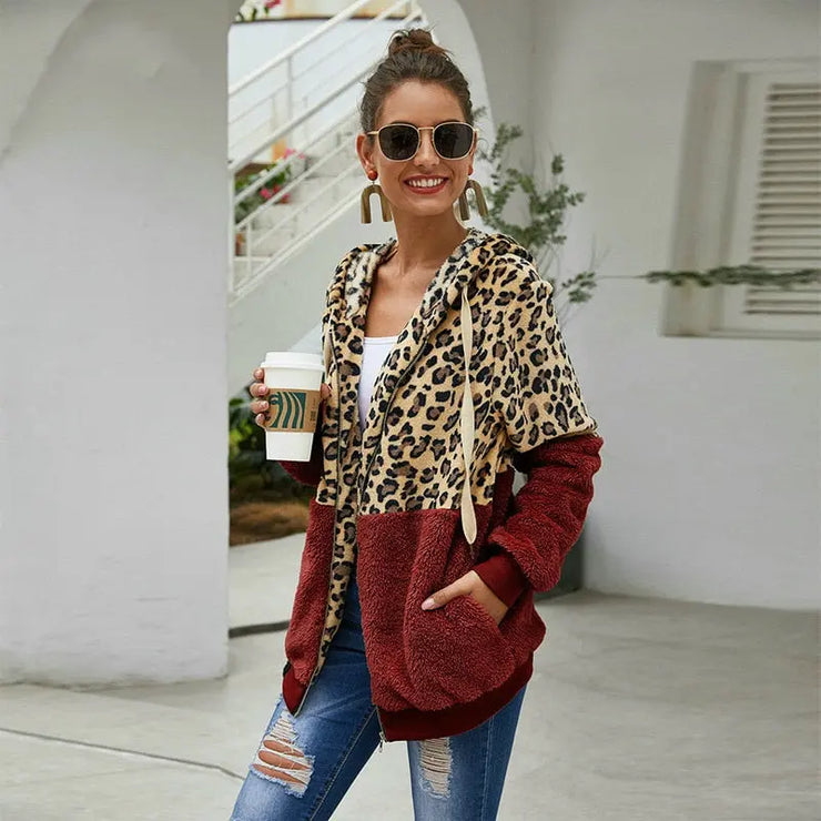Autumn Winter Leopard Sweatshirts Women 2020 Long Sleeve Hooded Hoodies Casual Zipper Hoodie Top Warm Coat Polerones Mujer PAP SHOP 42