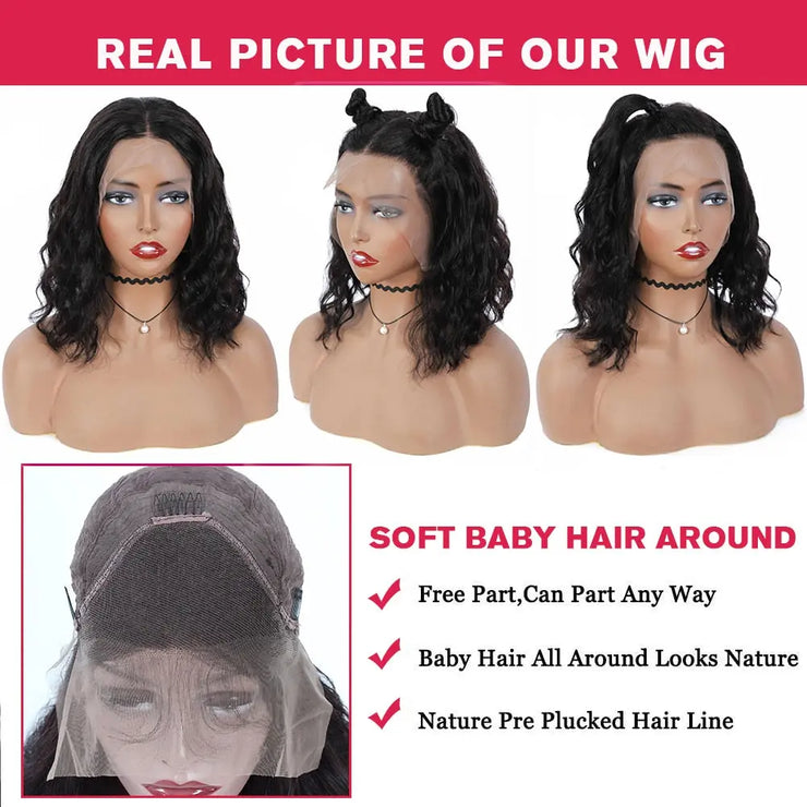 Body Wave Bob Wig Brazilian Bob Wig Lace Front Human Hair Wigs 100% Remy Hair Wigs For Black Women 150% Density Lace Wigs QUEEN PAP SHOP 42