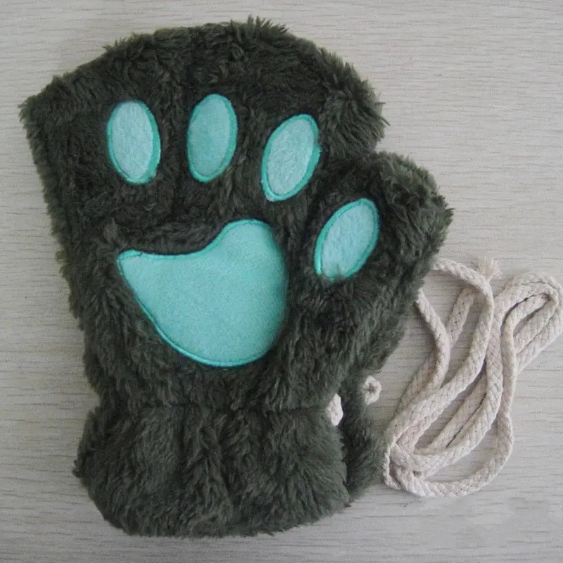 Cute Cat Paw Fluffy Claw Fingerless Gloves Warm Soft Plush Fingerless Panda Glove Half Finger Women Winter Wear Christmas Gifts PAP SHOP 42