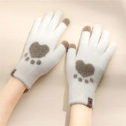 Fashion Cat Paw Printing Gloves Mobile Phone Touchscreen Knitted Gloves Winter Thick &amp; Warm Adult Soft Fluffy Gloves Men&#39;s Women PAP SHOP 42