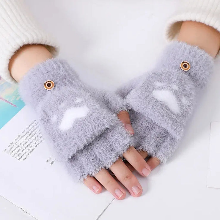 Fashion Cat Paw Printing Gloves Mobile Phone Touchscreen Knitted Gloves Winter Thick &amp; Warm Adult Soft Fluffy Gloves Men&#39;s Women PAP SHOP 42