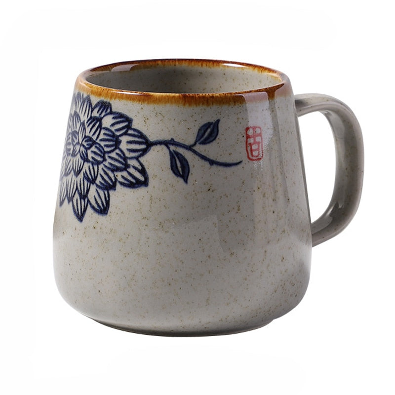Vintage Coffee Mug Unique Japanese Retro Style Ceramic Cups, 380ml Kiln Change Clay Breakfast Cup Creative Gift for Friends PAP SHOP 42