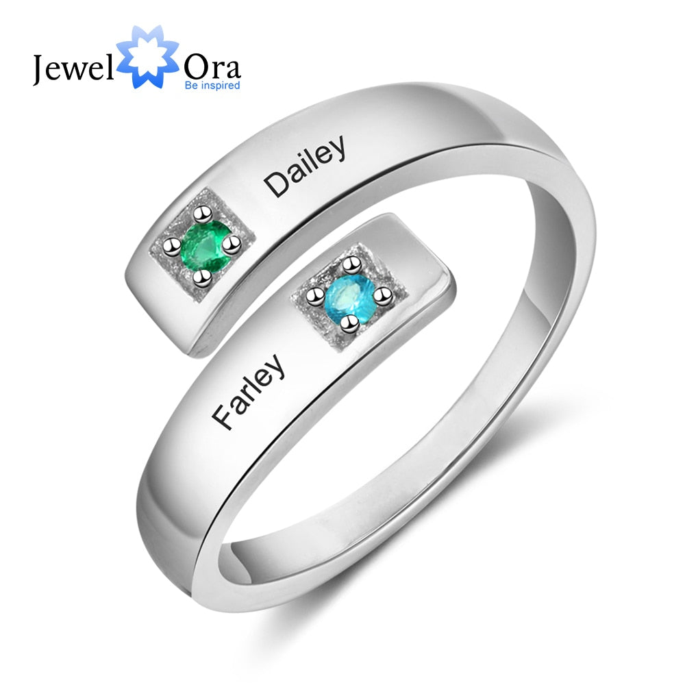 Personalized Women Rings with Birthstone Custom 2 Names Engraved Adjustable Promise Rings for Couples Jewelry(JewelOra RI103934) PAP SHOP 42