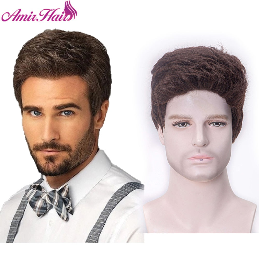 Amir Synthetic Men' Wigs Brown Short Straight Grey Hair Wigs Black Blonde Wig for Men Brown Gray Wig Natural wave PAP SHOP 42