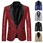 Men Glitter Sequin Suit Jackets Fancy Show Costume Party Coats Men Wedding Party Blazer Gentleman Button Dance Bling Formal Suit