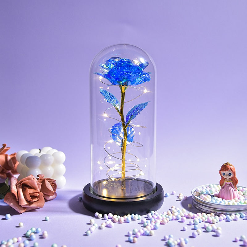 Christmas Gift Beauty and The Beast Preserved Roses In Glass Galaxy Rose Flower LED Light Artificial Flower Gift for Women Girls PAP SHOP 42