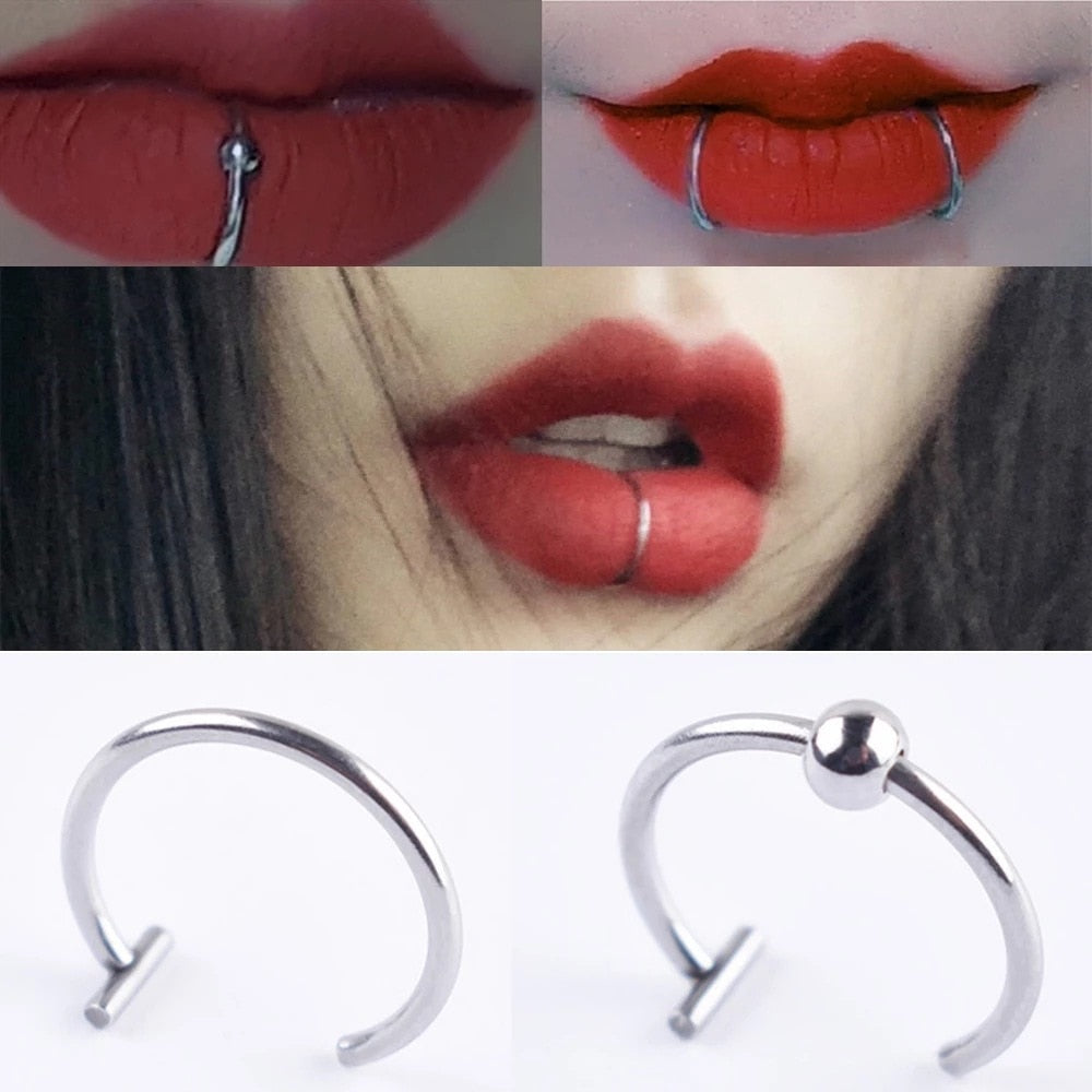 2022 New Punk 8/10mm Titanium Steel Lip Rings Cuff Clip on Fake Labret Piercing Ear Nose Hoops Unisex Women Septum Body Jewelry PAP SHOP 42