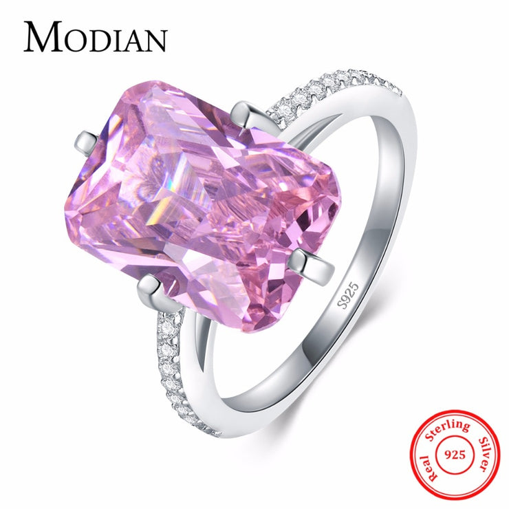 Modian Hot Sale 100% 925 Sterling Silver Luxury Rings Fashion Pink Crystal Party Rings For Women Engagement Jewelry Couples Gift PAP SHOP 42