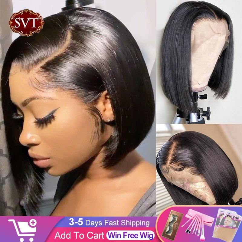 SVT Short Bob Straight Lace Front Closure Wigs PrePlucked Baby Hair Bob Wig Lace Frontal T Part Human Hair Wigs For Women PAP SHOP 42
