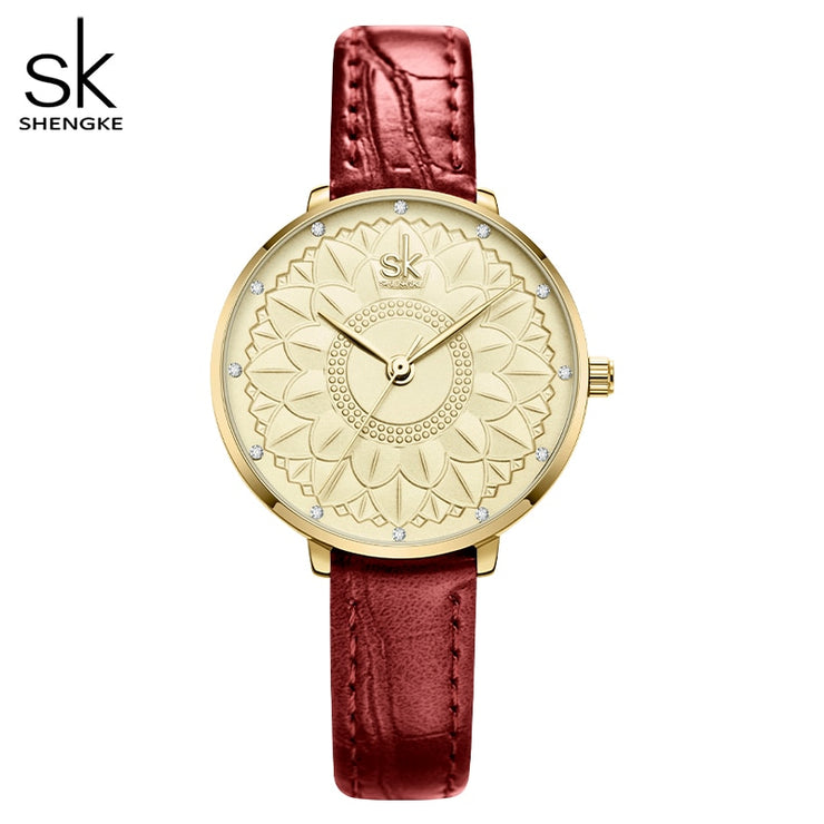 Shengke Women Watches Casual Flower Dial Japanese Quartz Movement Elegant Light Leather Watches for Women Leather Reloj Mujer PAP SHOP 42