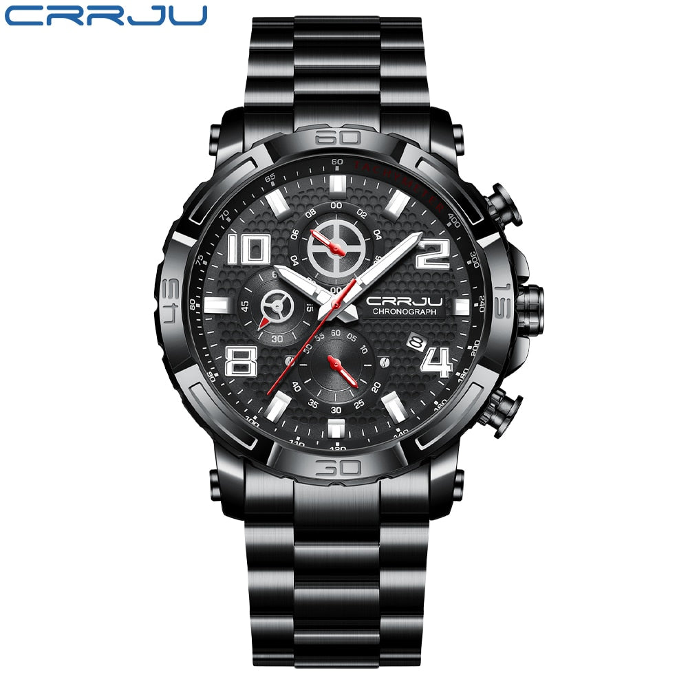 CRRJU Men Watches Big Dial Waterproof Stainless Steel with Luminous handsDate Sport Chronograph Watches Relogio Masculino PAP SHOP 42
