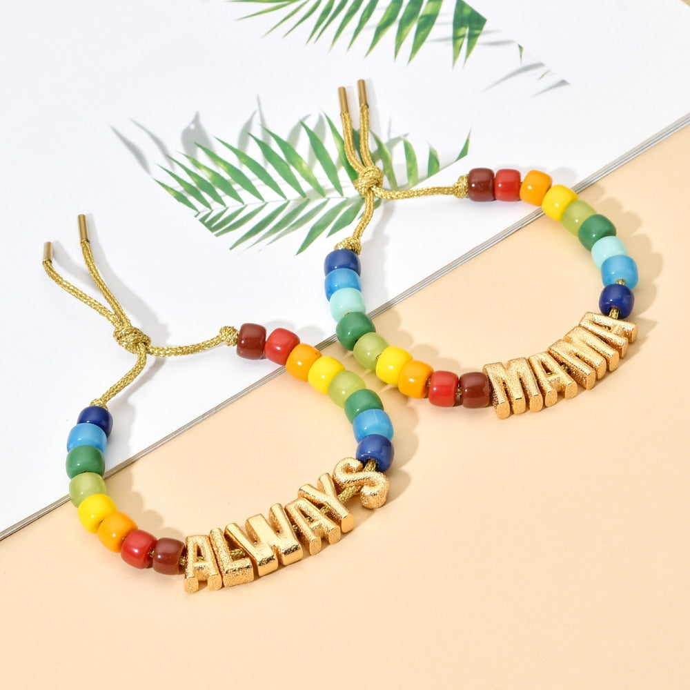 New Colorful Stone Bohemian Rainbow Beads Bracelets For Women Jewelry Braided Handmade Love Letter Jewelry Gift Pulseras PAP SHOP 42