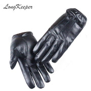 Long Keeper Hot Men&#39;s Luxurious PU Leather Winter Driving Warm Gloves Cashmere Mitten Black Drop Shipping High Quality PAP SHOP 42