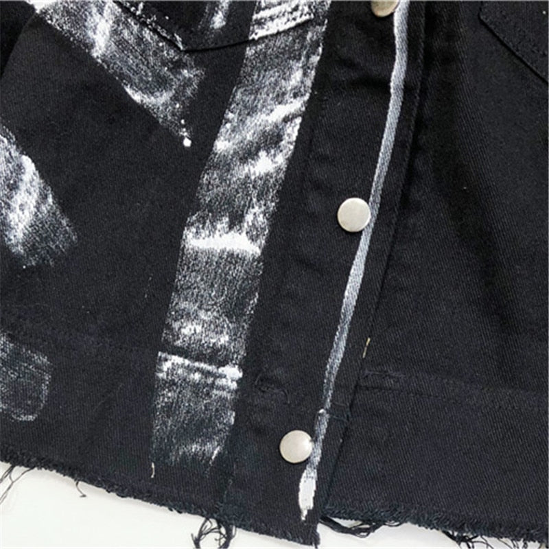 Streetwear Women Denim Jacket Fashion Graffiti Print Long sleeve Jeans Jacket Female Loose Hip hop Jeans Coat Harajuku Jackets PAP SHOP 42