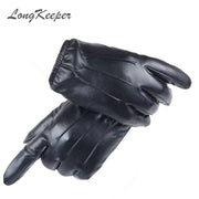 Long Keeper Hot Men&#39;s Luxurious PU Leather Winter Driving Warm Gloves Cashmere Mitten Black Drop Shipping High Quality PAP SHOP 42