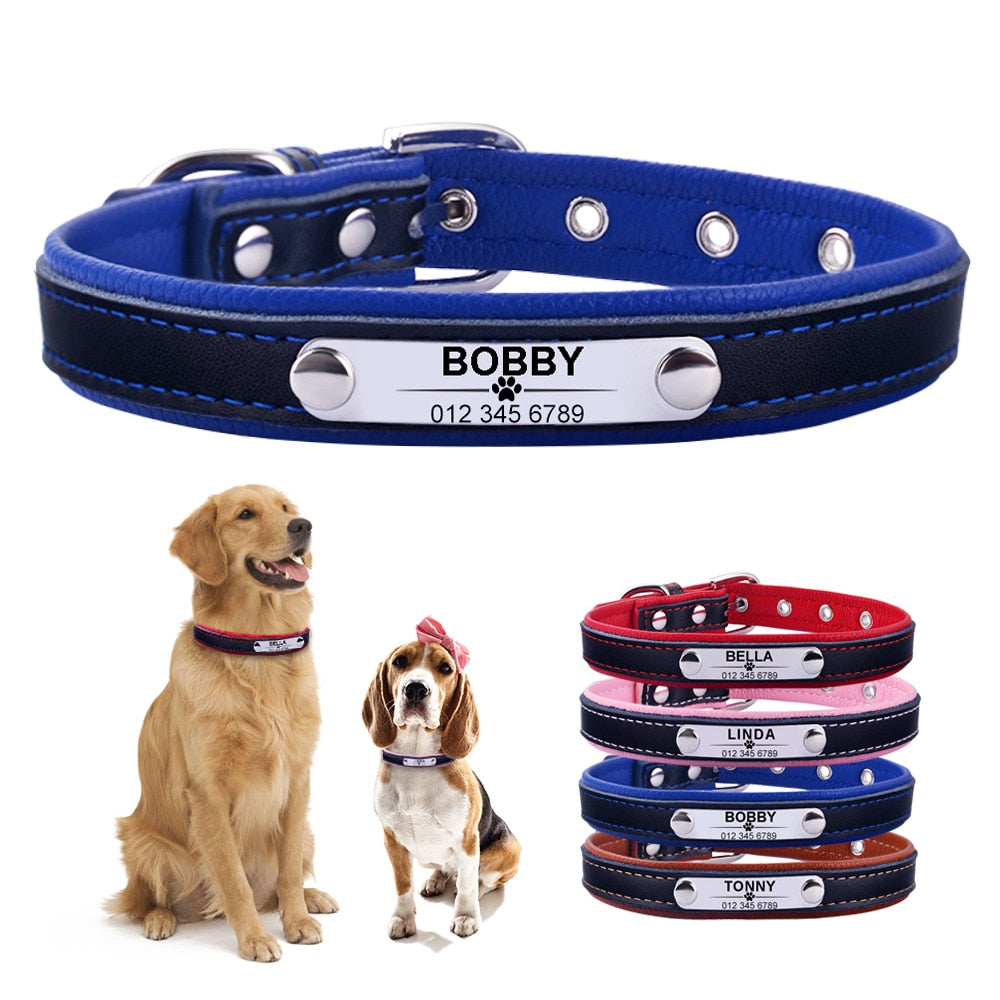 AiruiDog Adjustable Personalized Dog Collar Leather Puppy ID Name Custom Engraved XS-L PAP SHOP 42