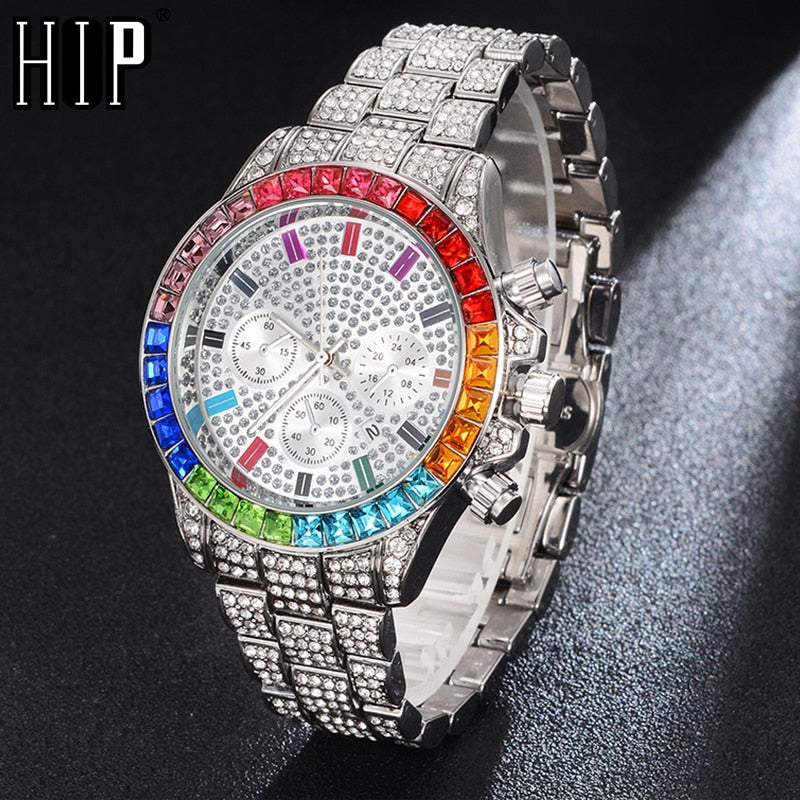 Hip Hop Luxury Mens Iced Out Waterproof Watches Date Quartz Wrist Watches With Micropave CZ Alloy Watch For Women Men Jewelry PAP SHOP 42