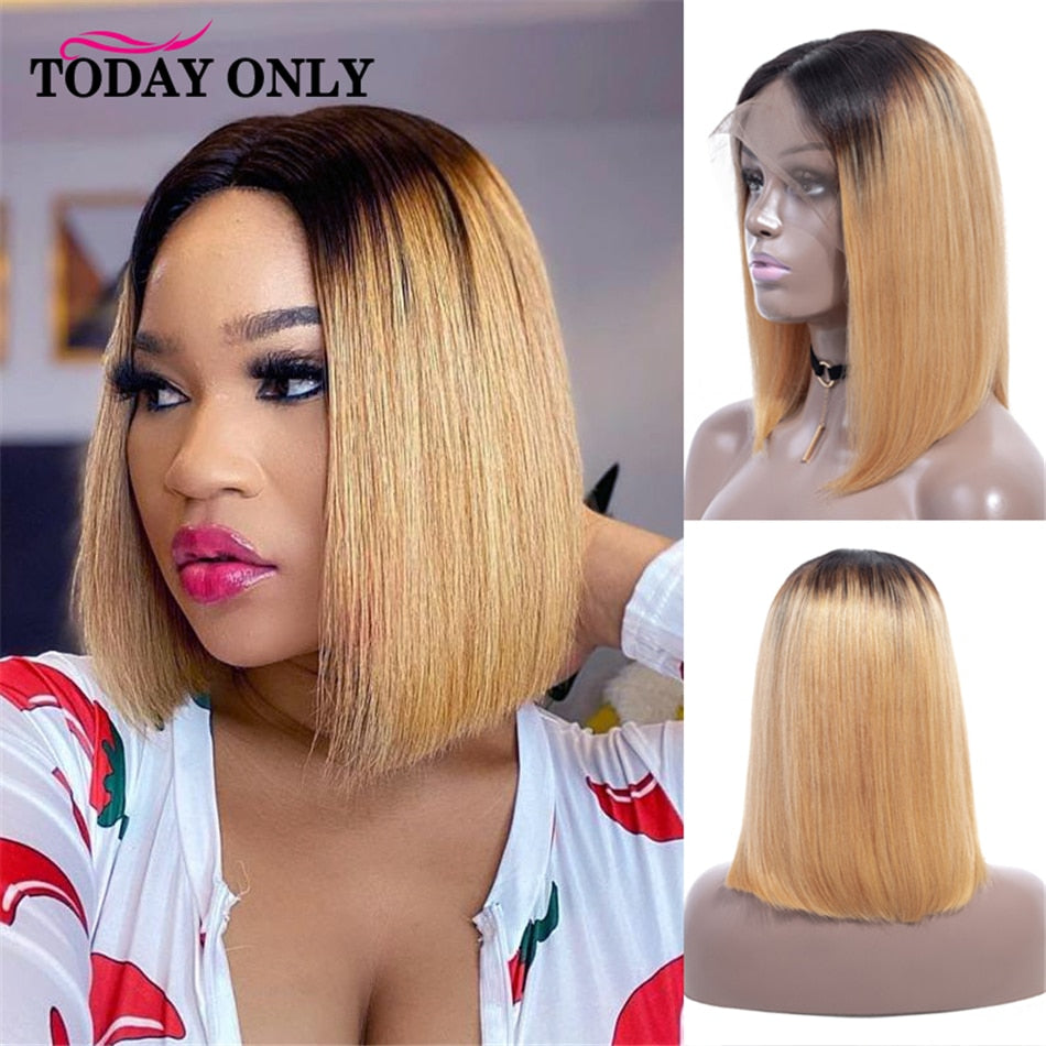 Bob Wig Lace Front Human Hair Wigs 1b/27 Honey Blonde Highlight Straight Wig Cheap Human Hair Wigs Pre Plucked 13x4 lace Wig PAP SHOP 42