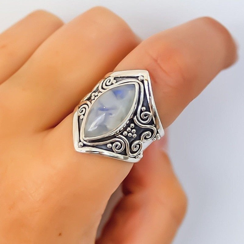 AMORUI Eye shaped Opal Natural Stone Women Rings Antique Silver Color Vintage Rings Figure Jewelry Birthday Gift PAP SHOP 42