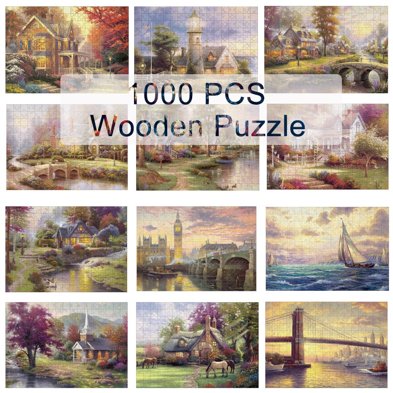 50x75cm Jigsaw Puzzles 1000 Pieces Puzzle Game Wooden Toys Assembling Oil Painting Landscape Puzzles For Adults Release Pressure PAP SHOP 42
