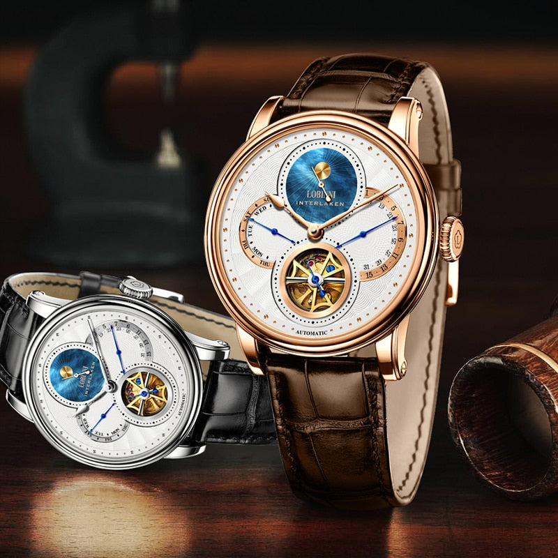 LOBINNI Watch Men Automatic Gold Mechanical Watches Wristwatches Fashion sporty strap chronograph Sapphire Skeleton Watch Brands PAP SHOP 42