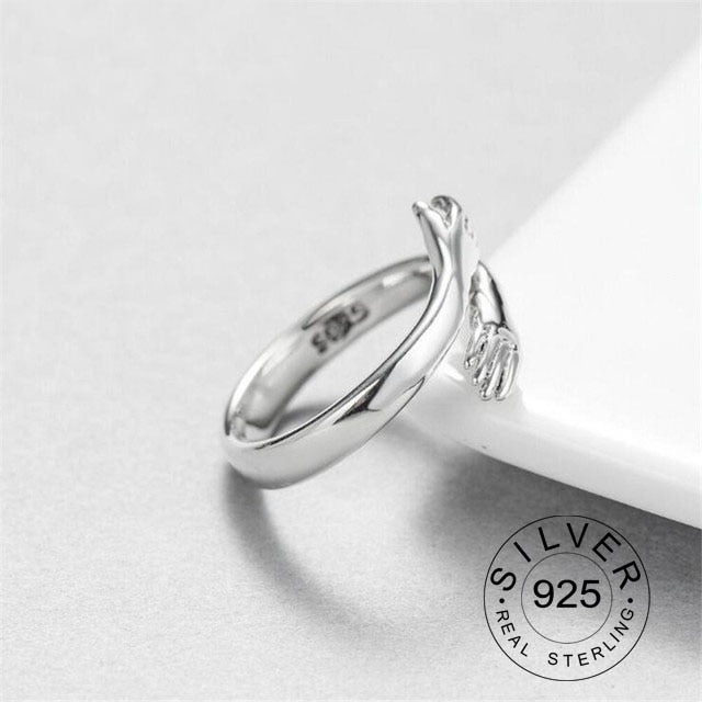 Real 925 sterling silver finger rings for women hands hug shaped Trendy fine Jewelry open Adjustable Antique Rings Anillos PAP SHOP 42