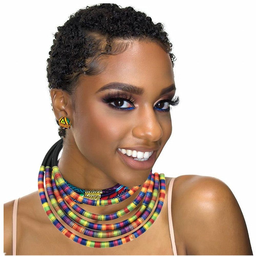 African Multilayer Choker Necklaces Earrings Jewelry Sets Women Bib Collar Statement Necklace Rope Magnetism Button Boho Jewelry PAP SHOP 42
