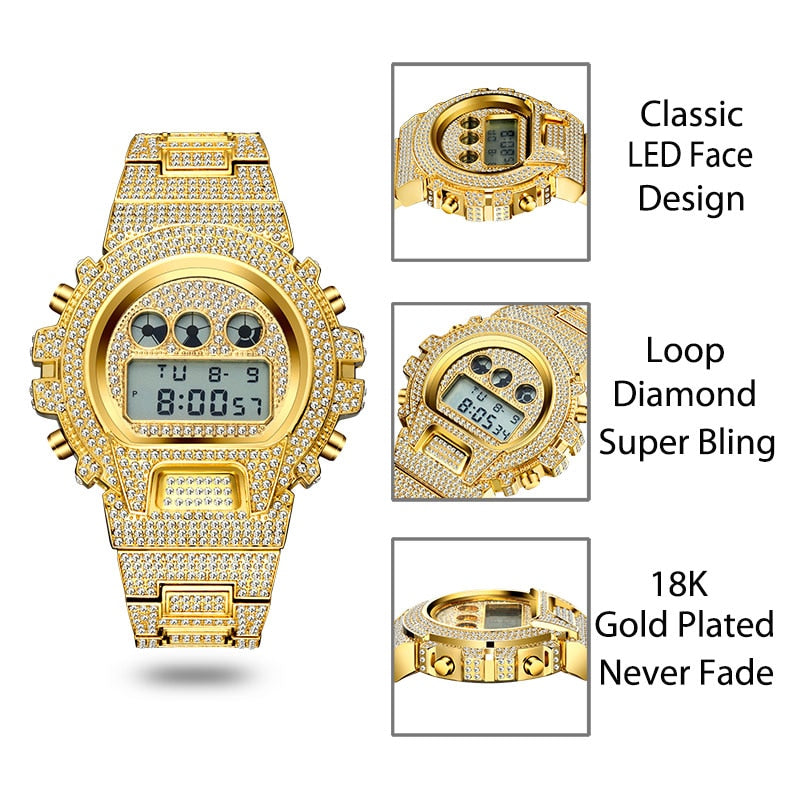 MISSFOX Multi-function G Style Shock Digital Mens Watches Top Luxury Brand LED 18K Gold Watch Men Hip Hop Male Iced Out Watches PAP SHOP 42
