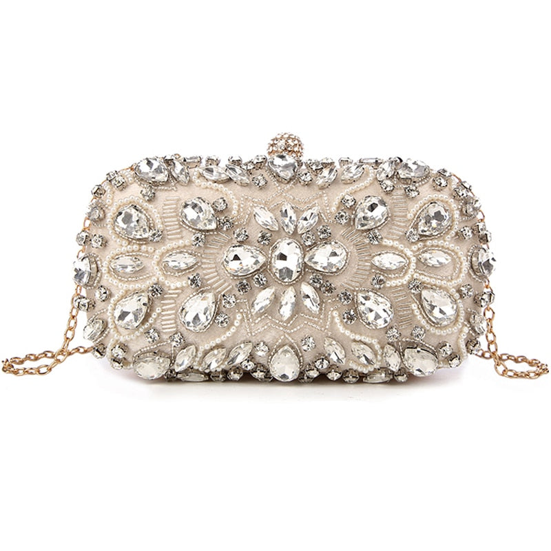 Women&#39;s Evening Clutch Bag Party Purse Luxury Wedding Clutches For Bridal Exquisite Crystal Ladies Handbag Apricot Silver Wallet PAP SHOP 42