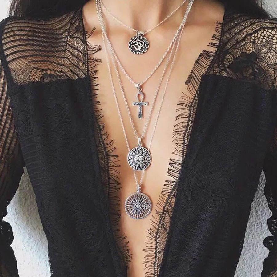 RAVIMOUR Boho Jewelry Vintage Necklaces &amp; Pendants Multilayer Cross Constellation Women Necklace Turkish Fashion Choker PAP SHOP 42
