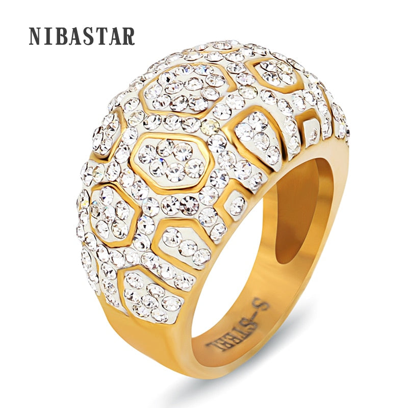 Genuine Gold Color Crystal Pave Stainless steel Rings Wedding Brand Fashion Jewelry Femme Bijoux for Women PAP SHOP 42