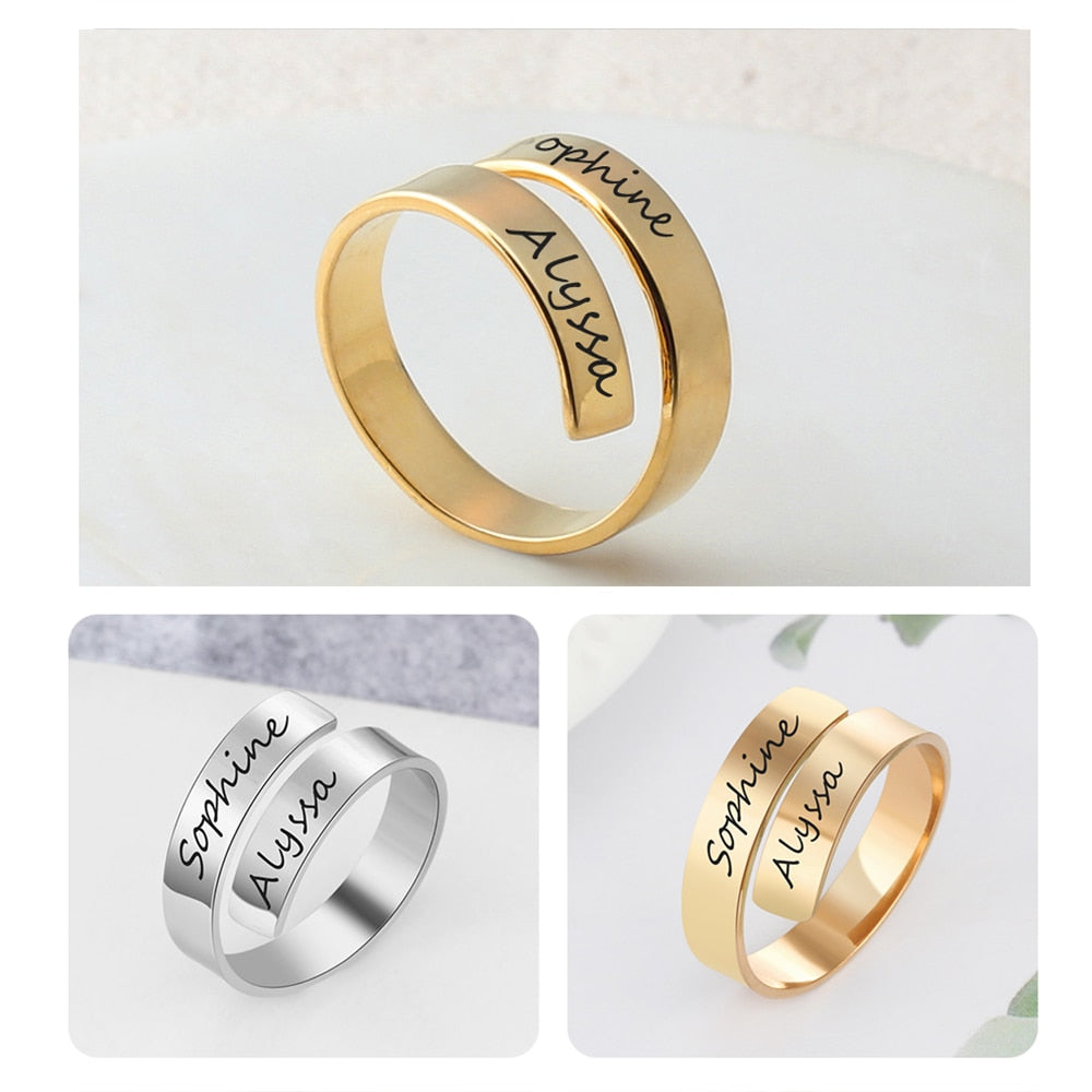 Personalized Gift Customized Engraved Name Stainless Steel Adjustable Rings for Women Anniversary Jewelry (JewelOra RI102973) PAP SHOP 42