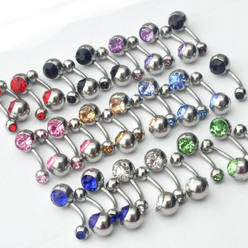 20pcs/lot 15G 1.4*10*5/8mm Titanium Crystal Stone Belly Button Rings Belly Bars Navel Piercing Body Jewelry Ombligo Nombril PAP SHOP 42