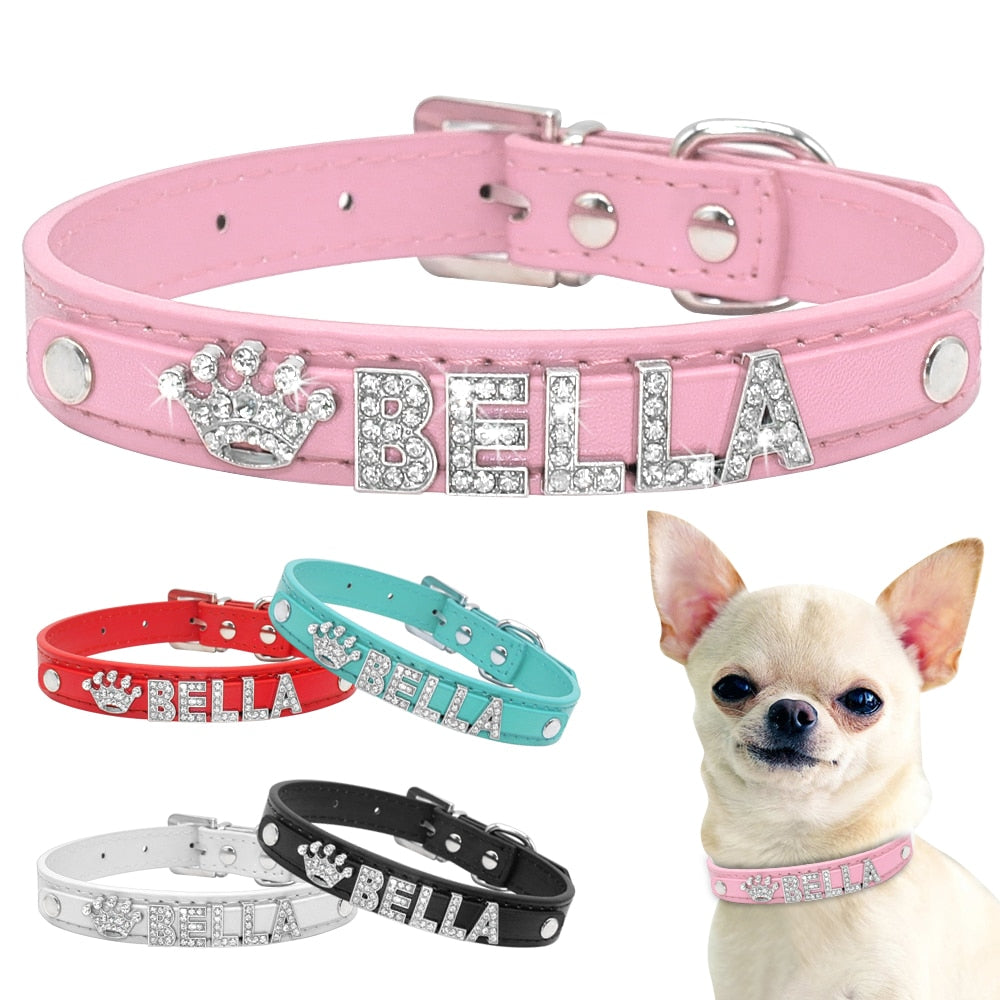 Bling Rhinestone Puppy Dog Collars Personalized Small Dogs Chihuahua Collar Custom Necklace Free Name Charms Pet Accessories PAP SHOP 42