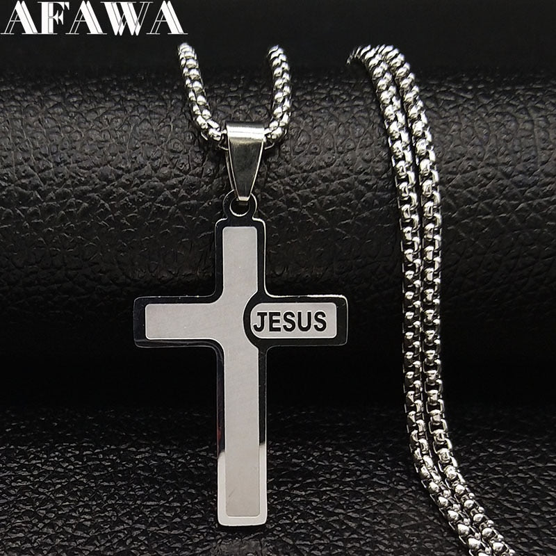 Stainless Steel Long JESUS CROSS Necklaces for Men Jewelry Gold Color Chain Necklaces Jewelry corrente masculina N1174S02 PAP SHOP 42