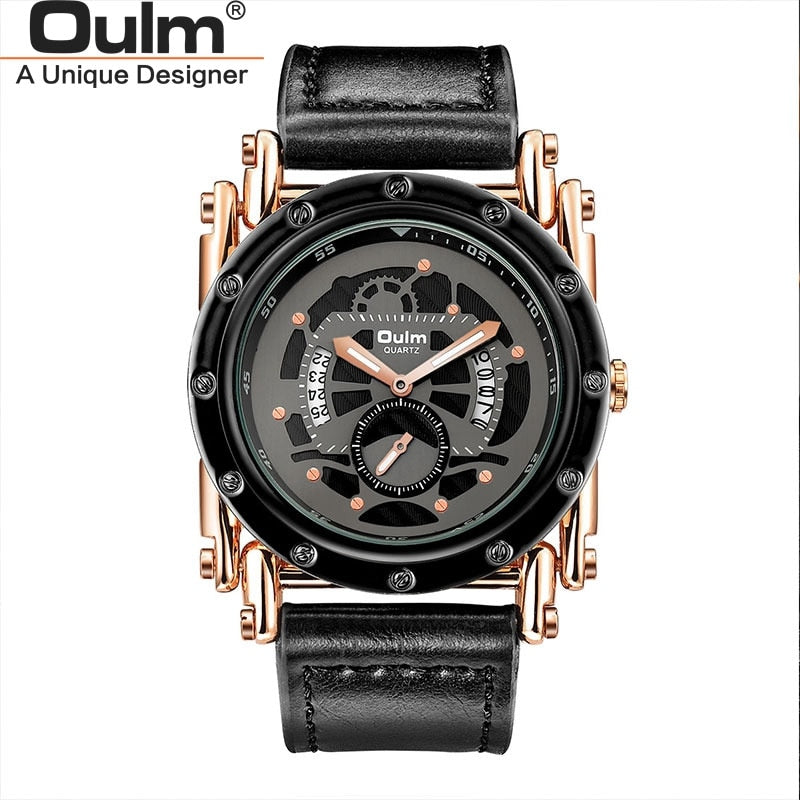 Oulm New Style Watches Men Casual Calendar Quartz Clock Male Unique Design Luxury Men&#39;s Leather Wrist Watches relogio masculino PAP SHOP 42