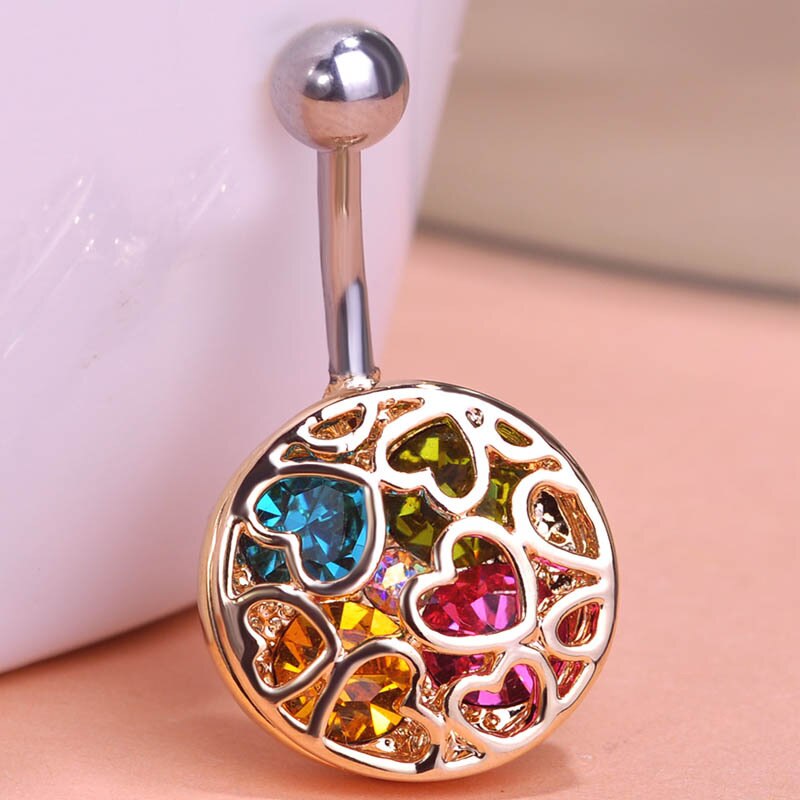 Joias Ouro Gold-color Love Heart Crystal Body Jewelry Piercings Navel Belly Button Rings Bikini Women Girls Beach Accessories PAP SHOP 42