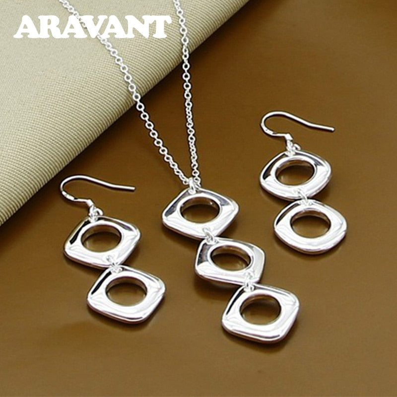 African Jewelry Sets 925 Silver Geometric Pendants Necklaces Earrings Set Ladies Jewelry PAP SHOP 42