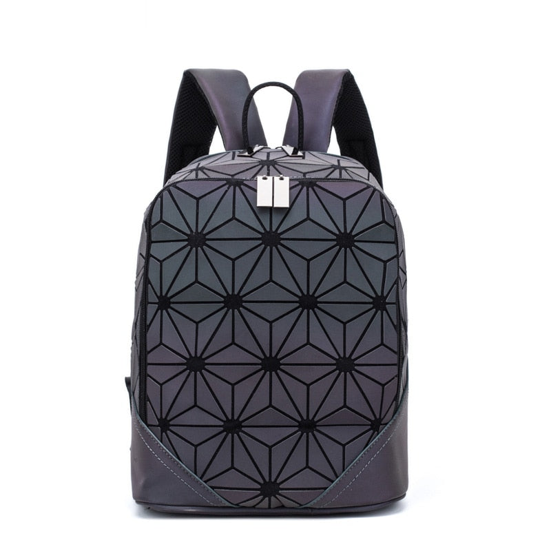 New Women Backpack Geometric Folding Bag Small Students School Bags For Teenage Girls Luminous Backpacks Hologram Daily Backpack PAP SHOP 42
