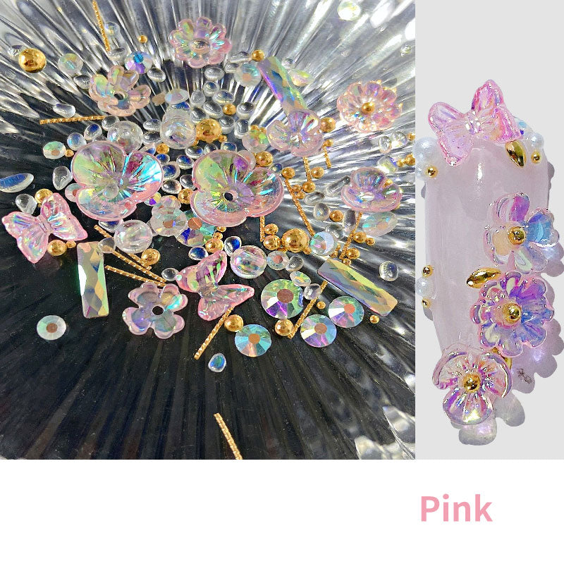 Colorful AB Crystal Flower Butterfly Nail Art Decorations Mix Metal Rivets Pearls Holographic DIY Nails Rhinestones Accessories PAP SHOP 42