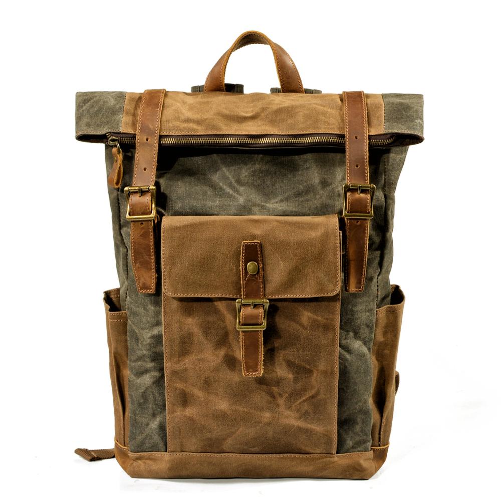 MUCHUAN Luxury Vintage Canvas Backpacks for Men Oil Wax Canvas Leather Travel Backpack Large Waterproof Daypacks Retro Bagpack PAP SHOP 42