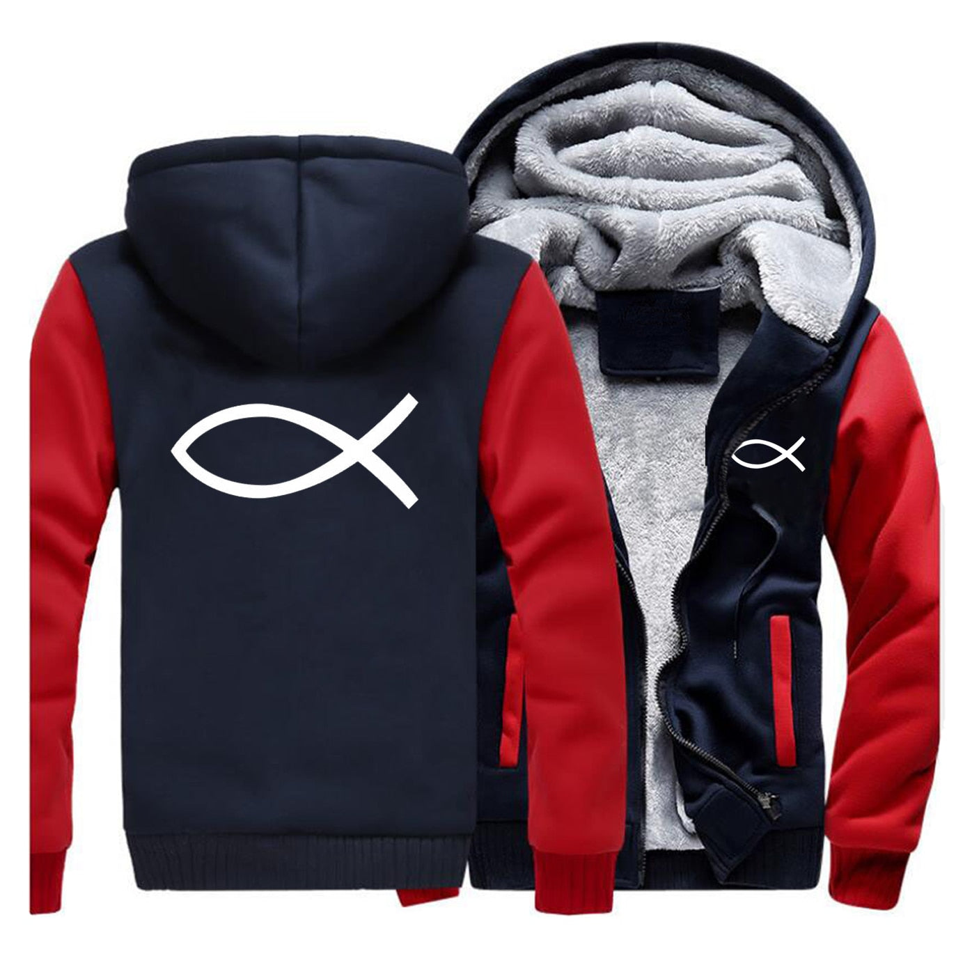 2022 Winter Mens Thick Sweatshirt Christian JESUS fish Hoodies  Brand Zipper Jacket Warm Fleece Thicken Coat Casual Streetwear PAP SHOP 42