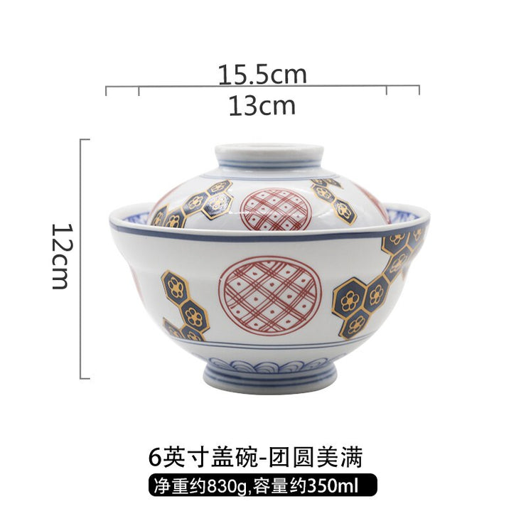 6 Inch Round Household Japanese Underglaze Ceramic Soup Bowl Steam Bowl Noodle Bowl with Lid Household PAP SHOP 42