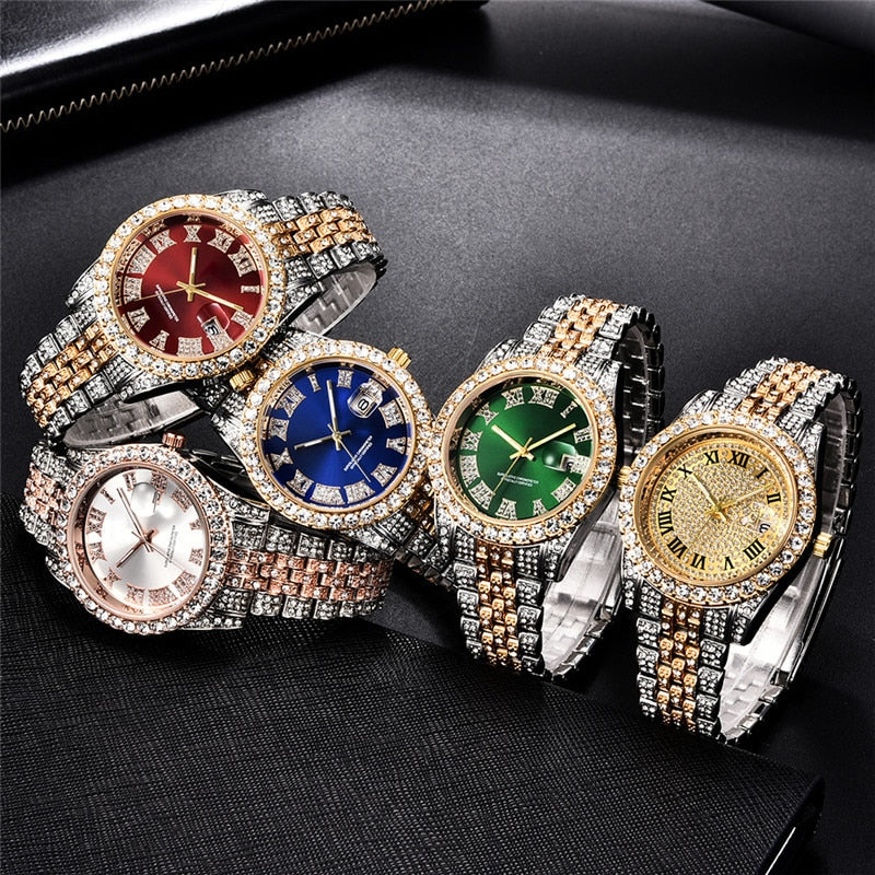 Hip Hop Full Iced Out Mens Watches Luxury Date Quartz Wrist Watches With Micropaved Cubic Zircon Watch For Women Men Jewelry PAP SHOP 42