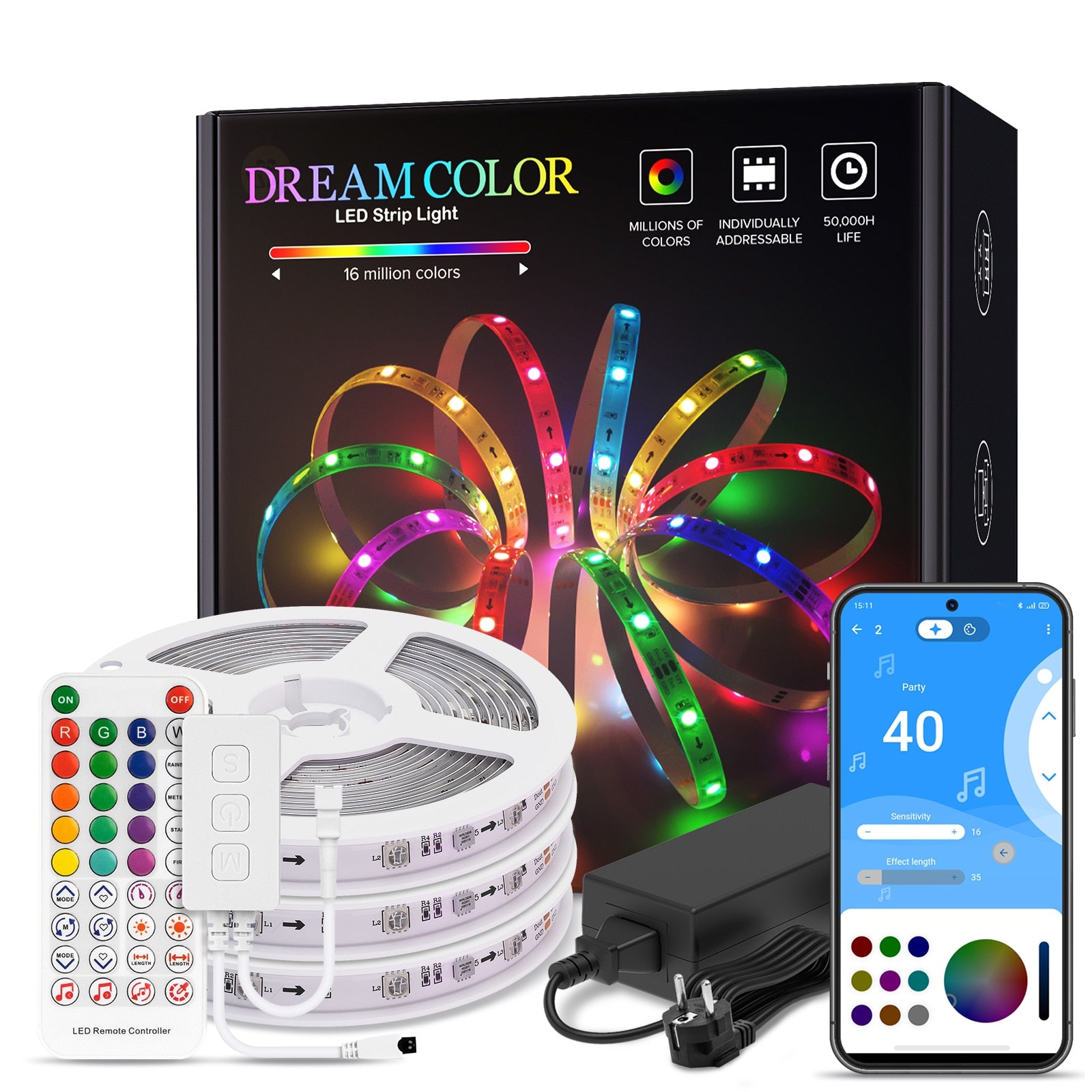 Dreamcolor LED Light Strip Bluetooth Music APP Control WS2811 WS2812B RGBIC Flexible Led Strip Room Bedroom Party Kitchen 5m-20m PAP SHOP 42