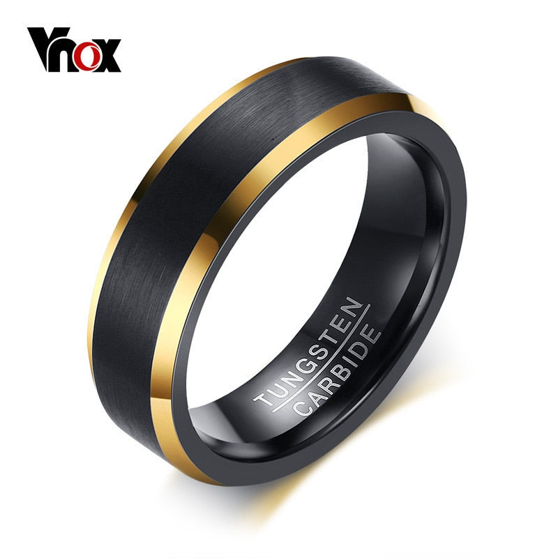 Vnox Tungsten Carbide Wedding Bands 6mm Gold Color Line Ring Black Matte Finished Male Engagement Anel Jewelry PAP SHOP 42