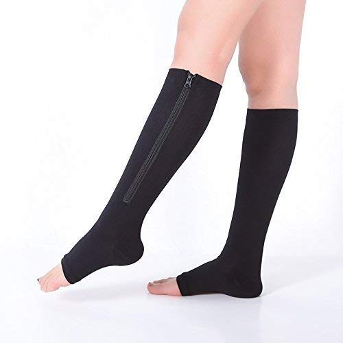 Compression Socks Men Women Support Knee Zipper Socks Female Open Toe Thin Anti-Fatigue Stretchy Sox High Socks Unisex Socks PAP SHOP 42
